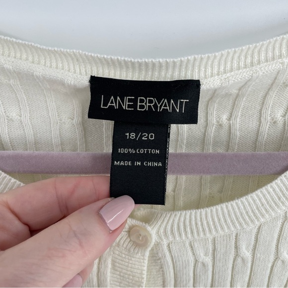 Lane Bryant Cable Knit Ivory Cotton Button Up Long Sleeve Cardigan Sweater Layer - Picture 3 of 10